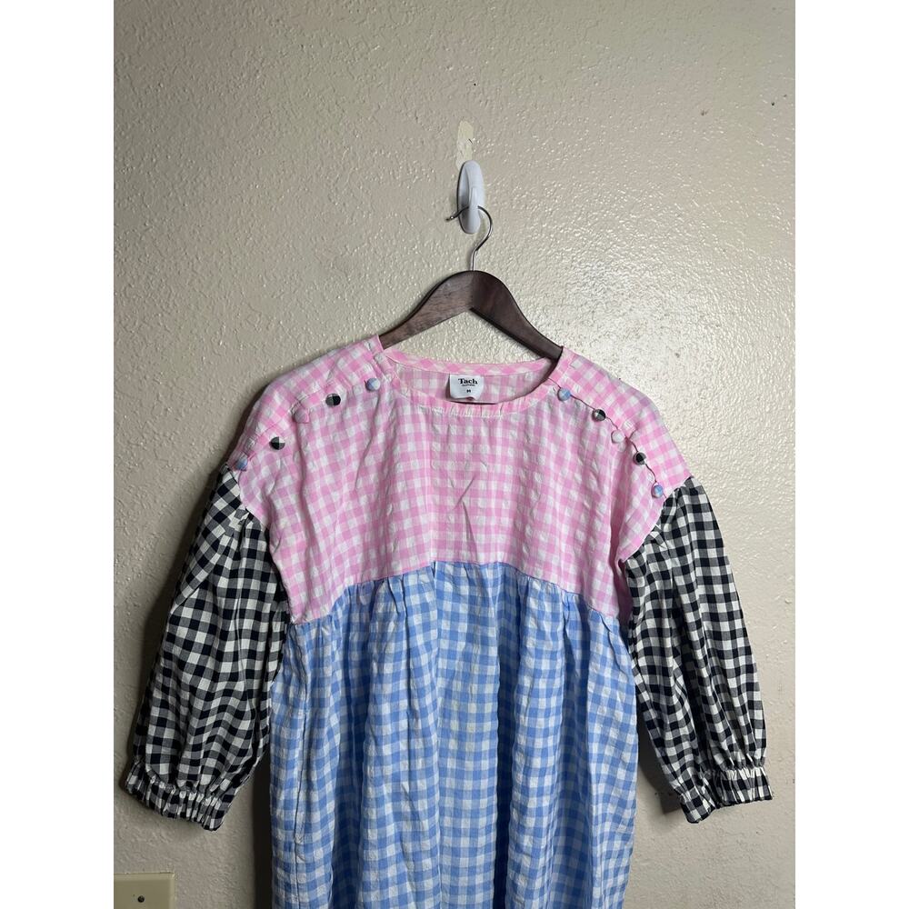 Tach Clothing Catarina Cloque Dress size M Gingham Mix Puff Sleeve Colorblock - Picture 6 of 12